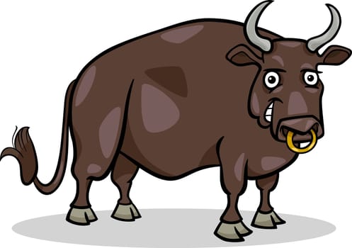 Cartoon Illustration of Funny Bull Farm Animal