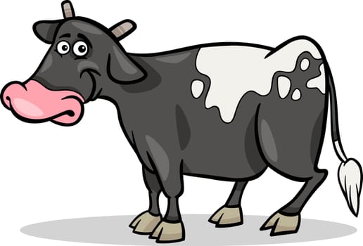 Cartoon Illustration of Funny Spotted Cow Farm Animal