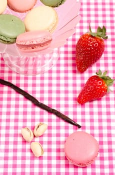 Strawberries and French red macaron