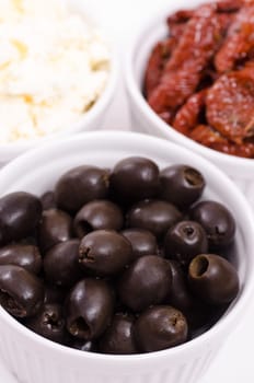 Pitted black olives in a bowl