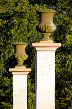 Column with vase in a park
