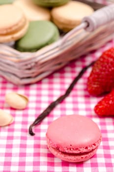 Sweet red French macaron with fruit