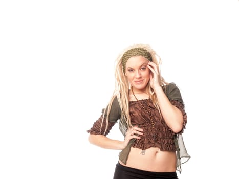Beautiful Urban Girl with blond dreadlocks. Popular nose ring