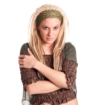 Beautiful Urban Girl with blond dreadlocks. Popular nose ring