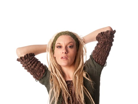 Beautiful Urban Girl with blond dreadlocks. Popular nose ring