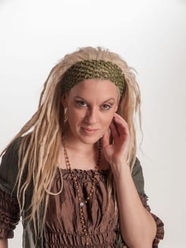 Beautiful Urban Girl with blond dreadlocks. Popular nose ring