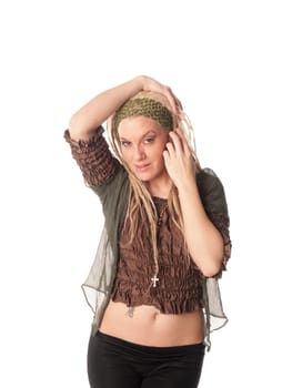 Beautiful Urban Girl with blond dreadlocks. Popular nose ring