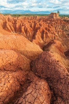 Red dry parched landscape of Tatacoa Desert, Colombia