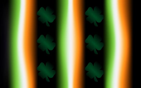 An Irish flag background with 3D clovers to use as space for text