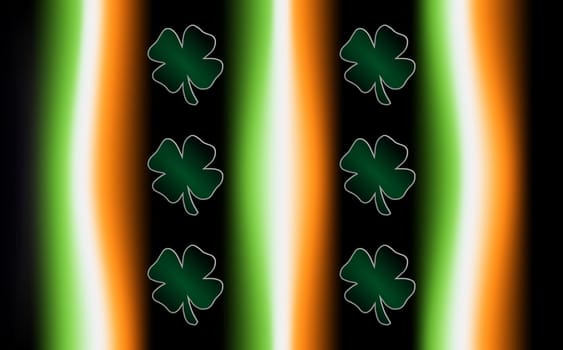 An Irish flag background with 3D clovers to use as space for text