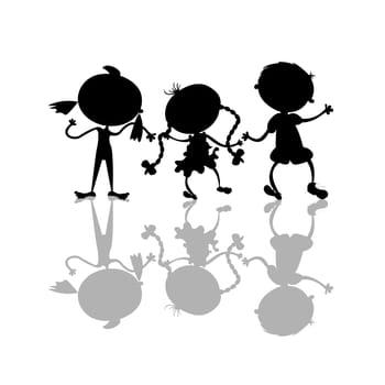 Black kids silhouettes on white background