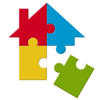 Puzzle house with loose piece
