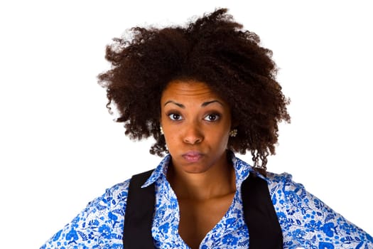 African American woman with pout - isolated on white background