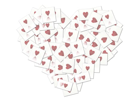 Collage made by hearts on white background