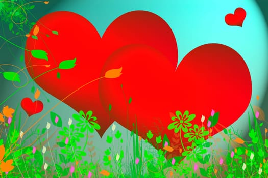 View of Hearts on flowers backgrounds