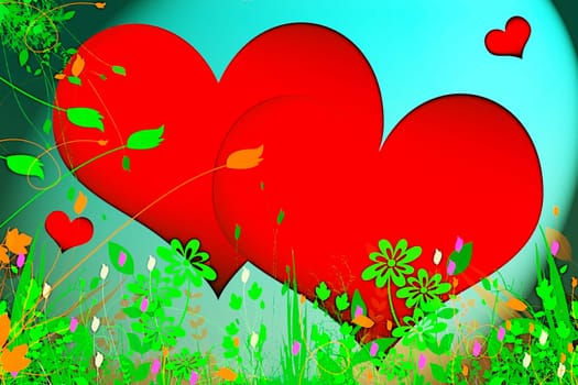 View of Hearts on flowers backgrounds
