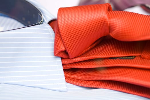 Photo of red necktie on shirt