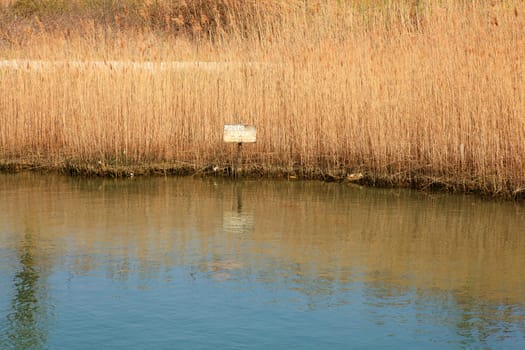 Sign on the river bank marked "Mooring busy"""
