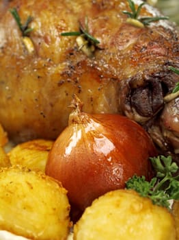 Freshly roasted brown onion baked in its skin with lamb and rosemary.