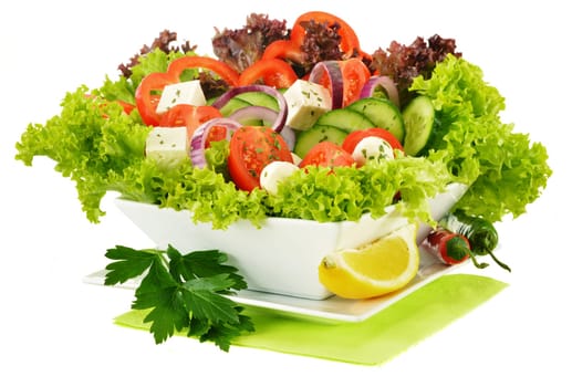 Vegetable salad bowl isolated on white background