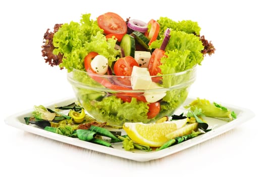 Vegetable salad bowl isolated on white background