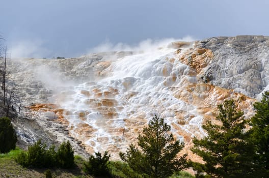 rocks of sulfur fuming at Mammoth Hot Springs in Yellowstone , Wyoming