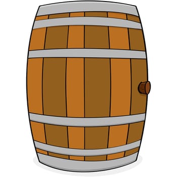 Cartoon illustration showing a wooden barrel with a cork on its side
