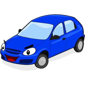 Cartoon illustration showing a car with a face smiling