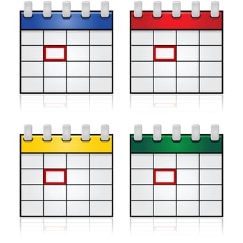 Collection of four calendar icons with different header colors