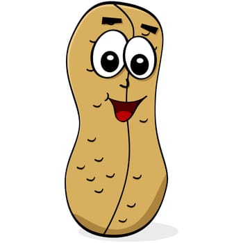 Cartoon illustration of a peanut with a happy face