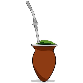 Cartoon illustration of the traditional South American drink mate, a sort of bitter tea infusion