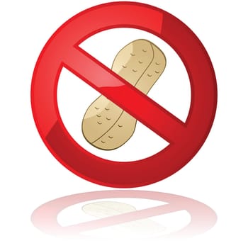 Illustration showing a peanut inside a forbidden sign, for peanut free products or environments