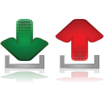 Set with two arrows, one green for downloads and one red for uploads