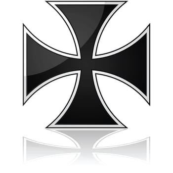 Glossy illustration showing an iron cross symbol reflected over a white surface