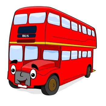 Cartoon illustration showing a happy double-decker London red bus