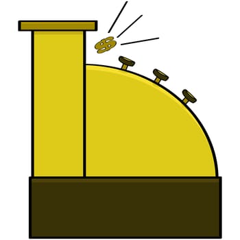 Cartoon illustration of an old model cash register ringing out a dollar sign