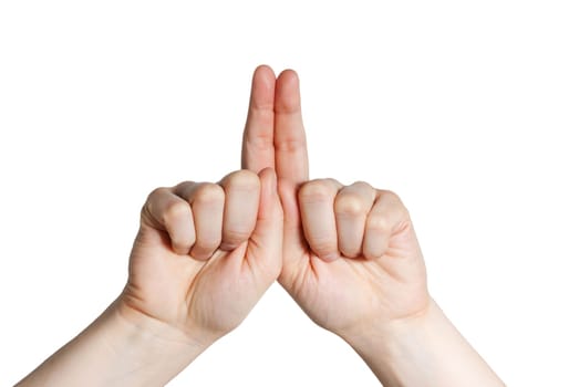 two fingers of a hand with copy space and isolated