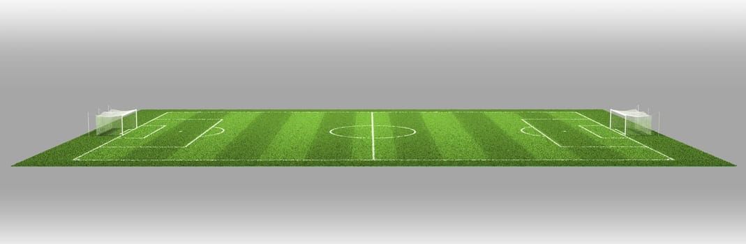 3d Illustration of Detailed Soccer Field on isolated grey background.