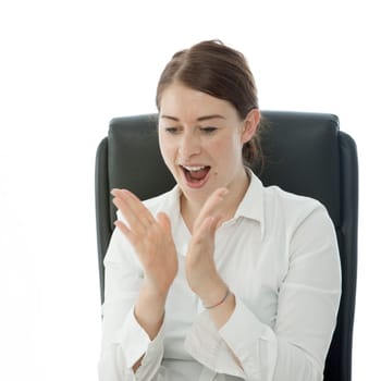 young brunette business woman is happy
