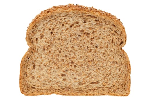 Slice of whole wheat bread isolated on white background