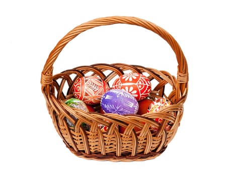 Detail of the painted Easter Eggs in wicker basket - basket full of Ester Eggs