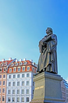 Martin Luther monument in front of the Frauenkirche in Dresden,Saxony,Germany