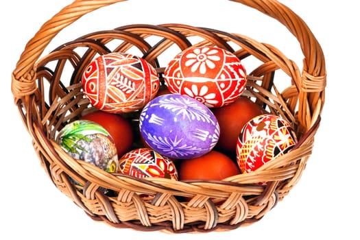 Detail of the painted Easter Eggs in wicker basket - basket full of Ester Eggs