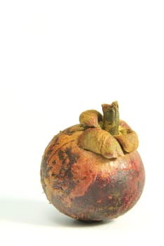 Mangosteen (Garcinia mangostana) - ripe,unopened fruit against a white background