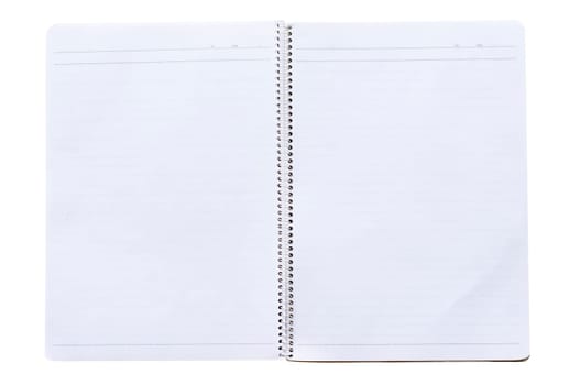 opened notebook with binder, isolated on white.