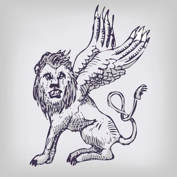 Drawing lion,wings,hybrid creatures,mythology,fantasy and chimera