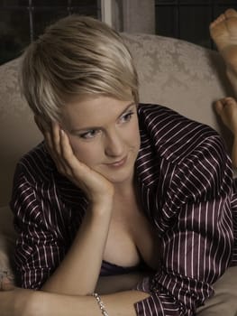 Deautiful Girl / woman in Pyjamas with good eye contact