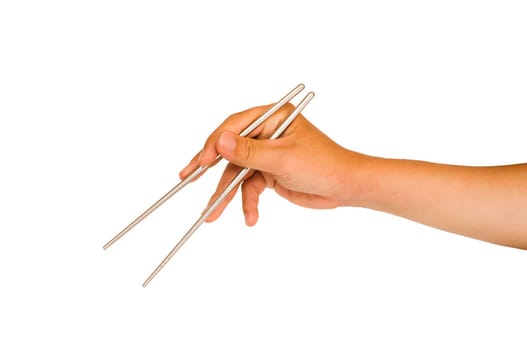 isolated man hand holding chopstick, with clipping path in jpg.