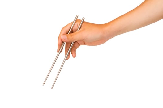 isolated man hand holding chopstick, with clipping path in jpg.