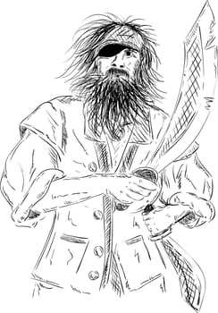 vector - old one-eyed man - a pirate with sword